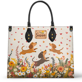 DachyCharm Floral Dachshund With Heart Personalized Leather Bag