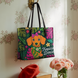 DachyCharm Tropical Doxie Leather Tote Bag