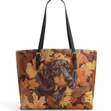 DachyCharm Autumn Pup Whisper Leather Tote Bag