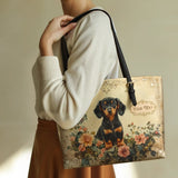 DachyCharm Vintage Rose Personalized Leather Tote Bag