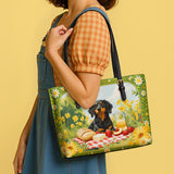 DachyCharm Sunny Picnic Pup Leather Tote Bag