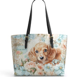 DachyCharm Peach Bloom Personalized Leather Tote Bag