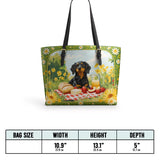 DachyCharm Sunny Picnic Pup Leather Tote Bag