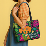 DachyCharm Tropical Doxie Leather Tote Bag