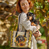 DachyCharm Sunbeam Pup Personalized Leather Tote Bag