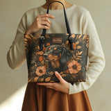 DachyCharm Midnight Petal Personalized Leather Tote Bag