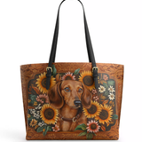 DachyCharm Prairie Doxie Leather Tote Bag