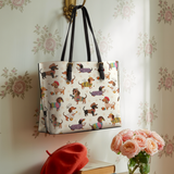 DachyCharm Dachshund Troupe Leather Tote Bag