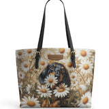 DachyCharm Daisy Bloom Personalized Leather Tote Bag
