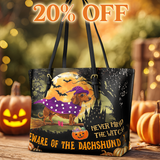 DachyCharm Witchy Warning Leather Tote Bag