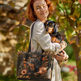 DachyCharm Midnight Petal Personalized Leather Tote Bag