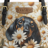DachyCharm Daisy Bloom Personalized Leather Tote Bag