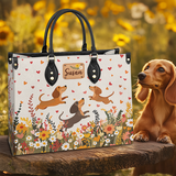 DachyCharm Floral Dachshund With Heart Personalized Leather Bag
