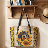 DachyCharm Sunbeam Pup Personalized Leather Tote Bag