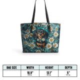 DachyCharm Daisy Meadow Doxie Leather Tote Bag