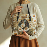 DachyCharm Daisy Bloom Personalized Leather Tote Bag