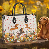 DachyCharm Floral Dachshund With Heart Leather Bag