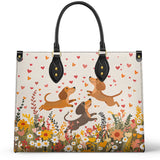 DachyCharm Floral Dachshund With Heart Leather Bag