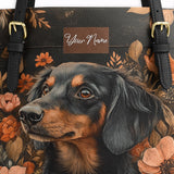 DachyCharm Midnight Petal Personalized Leather Tote Bag