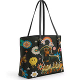 DachyCharm Groovy Doxie Vibes Leather Tote Bag