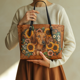 DachyCharm Prairie Doxie Leather Tote Bag