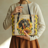 DachyCharm Sunbeam Pup Personalized Leather Tote Bag