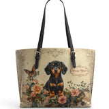 DachyCharm Vintage Rose Personalized Leather Tote Bag