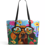 DachyCharm Doxie Dreamscape Leather Tote Bag