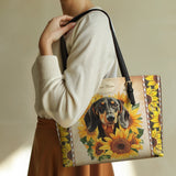 DachyCharm Sunbeam Pup Personalized Leather Tote Bag