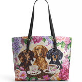 DachyCharm Weenie Coffee Leather Tote Bag