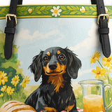 DachyCharm Sunny Picnic Pup Leather Tote Bag