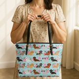 DachyCharm Doxie Garden Leather Tote Bag