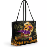 DachyCharm Witchy Warning Leather Tote Bag