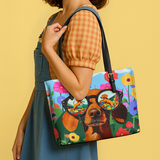 DachyCharm Doxie Dreamscape Leather Tote Bag