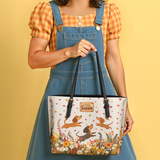 DachyCharm Floral Dachshund With Heart Personalized Leather Tote Bag