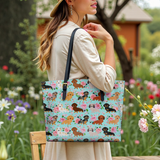 DachyCharm Doxie Garden Leather Tote Bag