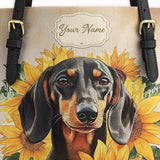 DachyCharm Sunbeam Pup Personalized Leather Tote Bag