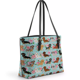 DachyCharm Doxie Garden Leather Tote Bag