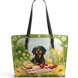 DachyCharm Sunny Picnic Pup Leather Tote Bag