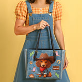 DachyCharm Cowboy Doxie Personalized Leather Tote Bag