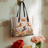 DachyCharm Floral Dachshund With Heart Personalized Leather Tote Bag