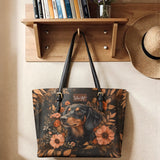 DachyCharm Midnight Petal Personalized Leather Tote Bag