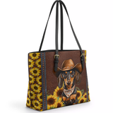 DachyCharm Sunflower Cowboy Leather Tote Bag