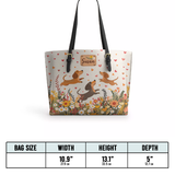 DachyCharm Floral Dachshund With Heart Personalized Leather Tote Bag