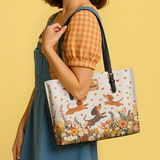 DachyCharm Floral Dachshund With Heart Personalized Leather Tote Bag