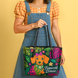 DachyCharm Tropical Doxie Leather Tote Bag
