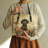 DachyCharm Vintage Rose Personalized Leather Tote Bag
