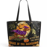 DachyCharm Witchy Warning Leather Tote Bag