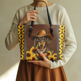 DachyCharm Sunflower Cowboy Leather Tote Bag