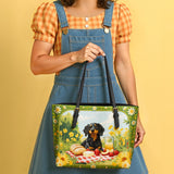 DachyCharm Sunny Picnic Pup Leather Tote Bag